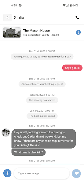 A host and guest messaging about an upcoming stay