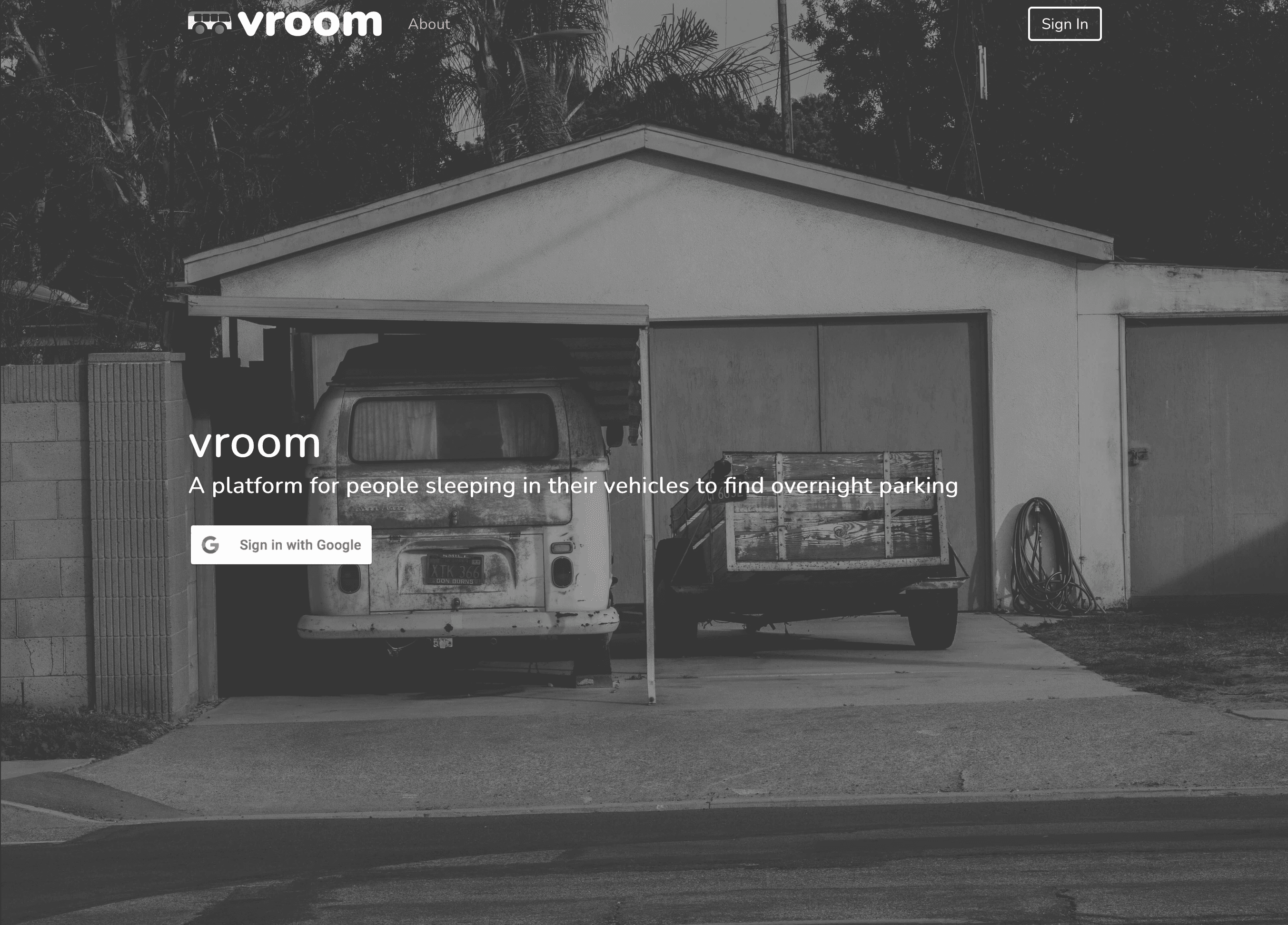 The Vroom landing page from January 2019