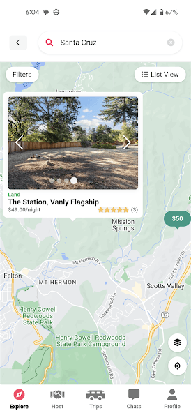 Searching for listings around Santa Cruz on a map